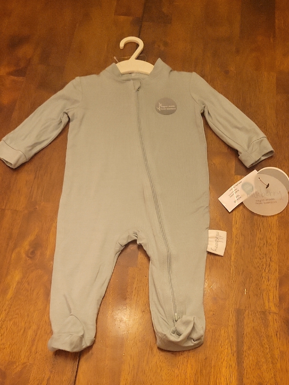 NWT Milkberry Baby Footed One-Piece Zip Romper in Sage Green